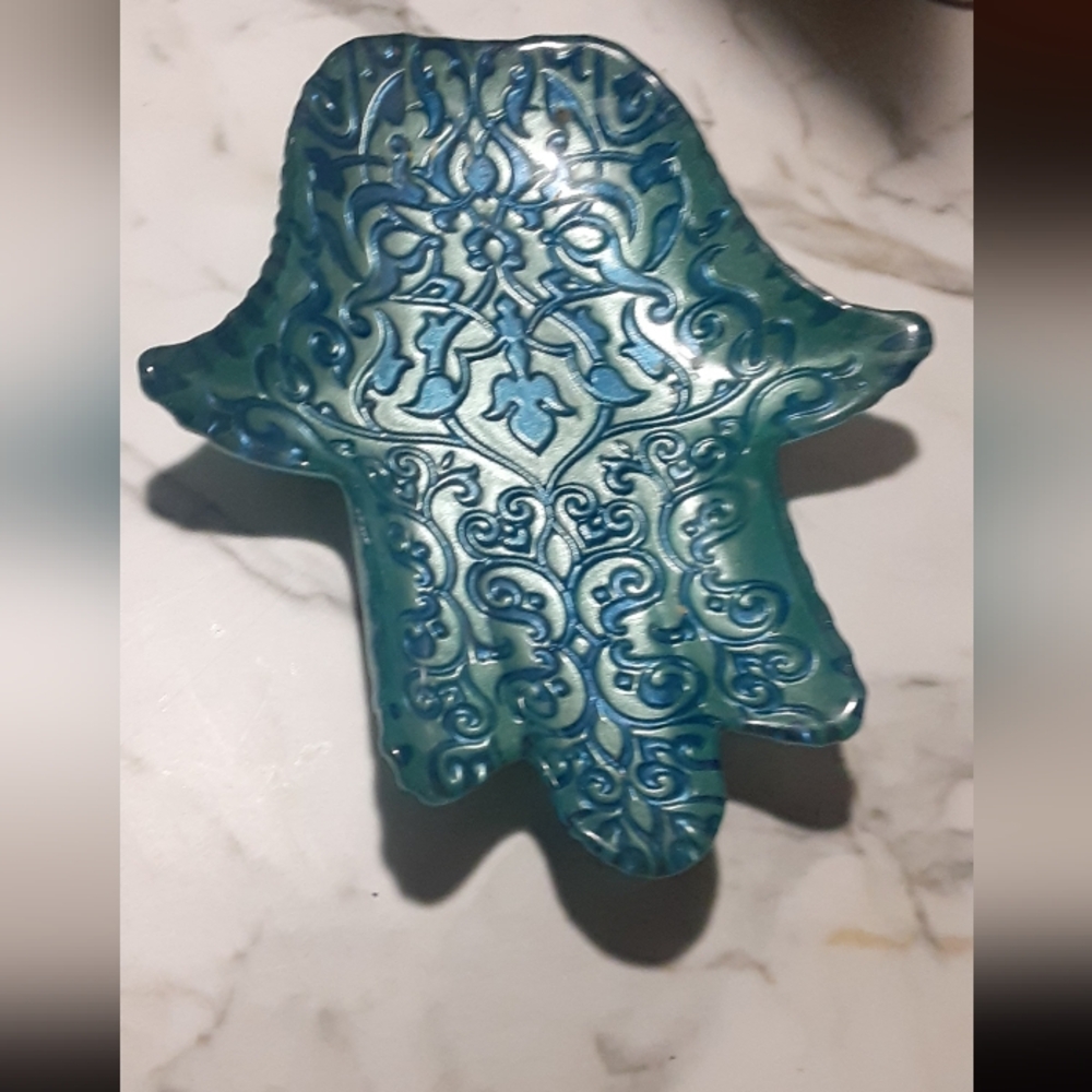 Stunning Hamsa Hand Metal/painted/glazed Trinket Dish